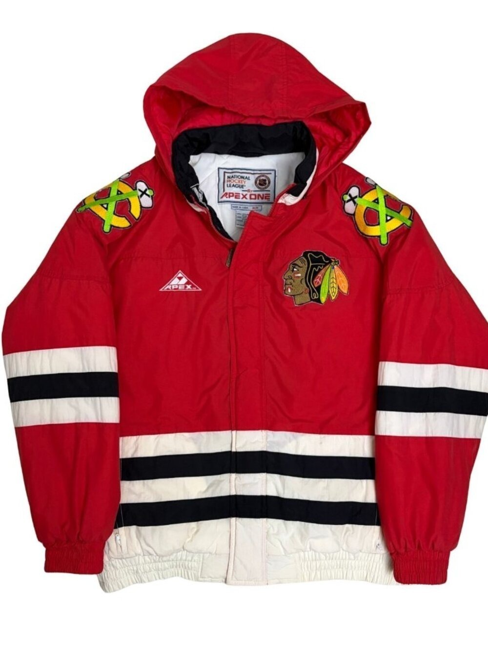 Vintage 90s APEX ONE Chicago Blackhawks Jacket Winter Parka Puffer Coat Mens M